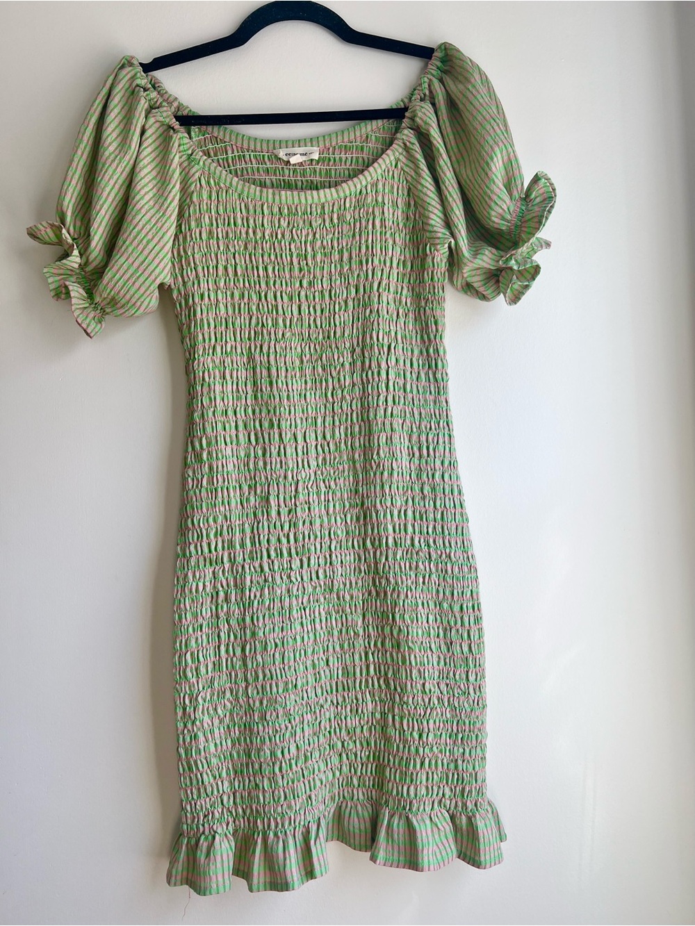 eesome Green and Pink Smocked Off-Shoulder Midi Dress